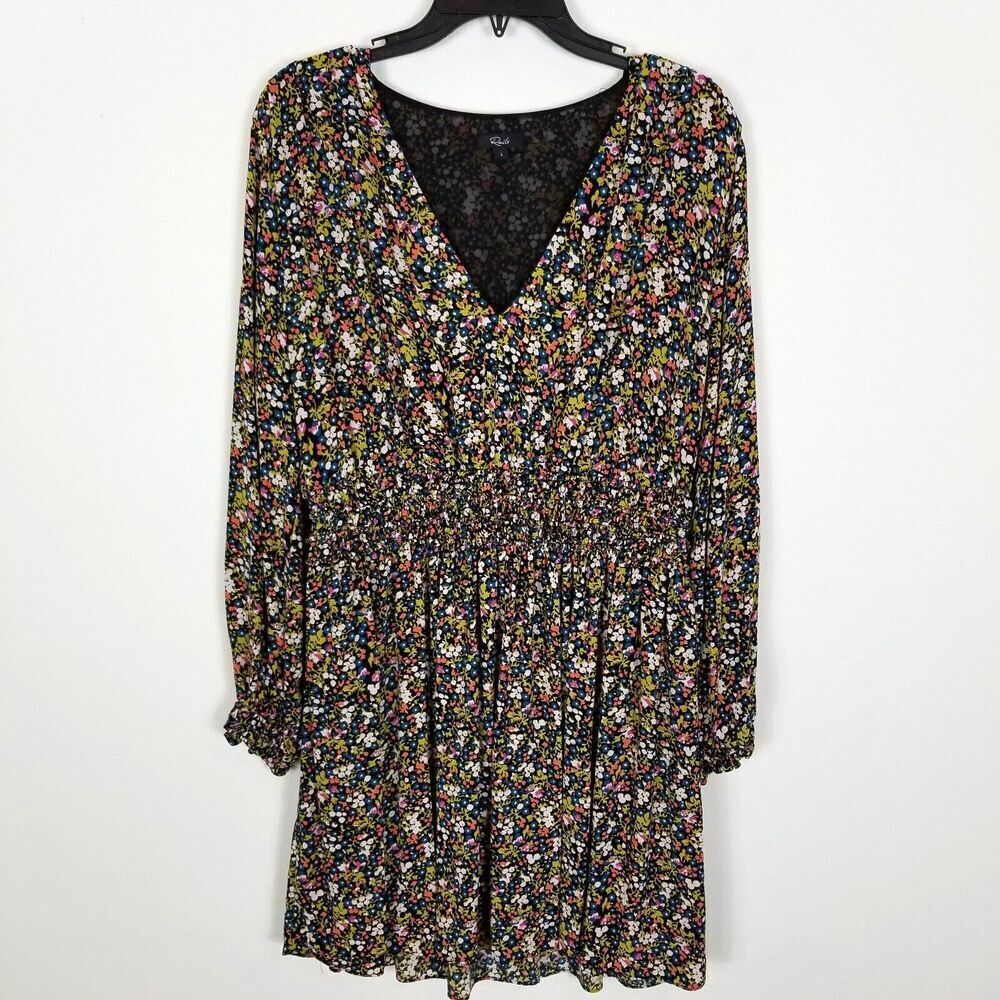 Rails Women Delaney Dress Size L Dark Ditsy Floral Long Sleeve Summer Novelty